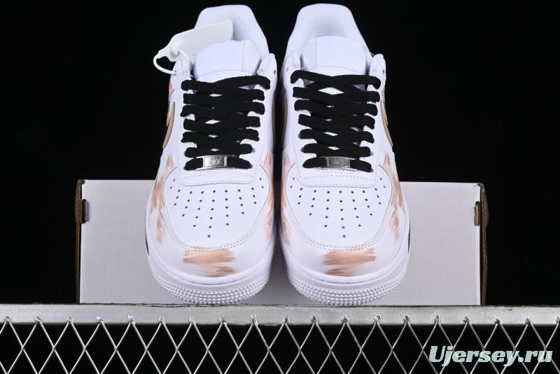 Nike Air Force 1 '07 Low Casual Sneakers with Anime-Inspired Hand-Painted Design, Broken Swoosh Shadow Effect, Brown/Black - CW2288-111