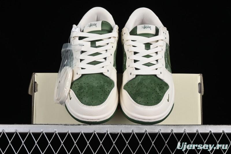 Nike SB Dunk Low Stussy Collaboration - Green Floral Anniversary Custom Low-Top Casual Skate Shoes - CF3688-008
