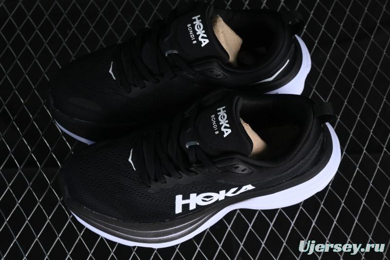 HOKA ONE ONE Bondi 8 Functional Cushioned Running Shoes with Engineered Mesh Upper - 1123202 BWHT