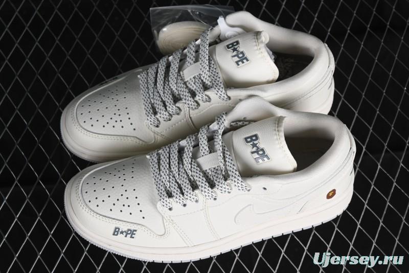 Nike Air Jordan 1 Low BAPE Collaboration - White Grey Basketball Shoes - WG8850-003