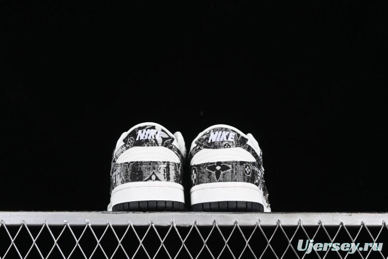 Nike SB Dunk Low LV Collaboration - Black Denim Anniversary High-End Custom Low-Top Casual Skate Shoes - XB3802-351