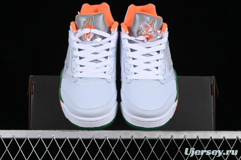 Nike Air Jordan 5 Retro Low AJ5 Sneakers in Football Grey with Vivid Orange and Pine Green Accents - FQ1293-018