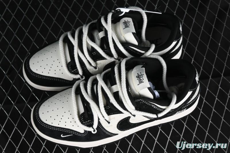 Stussy x Nike Dunk Low SB Sneakers in Beige Black Swoosh - SJ2068-252