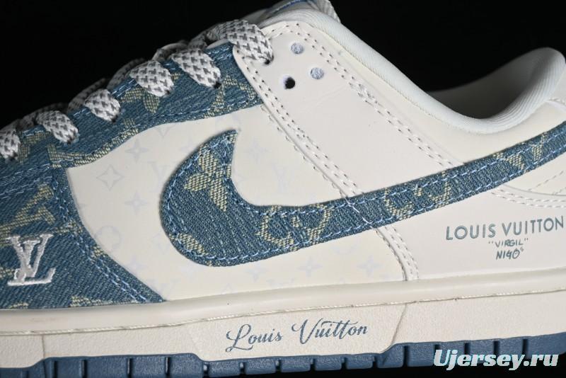 Nike SB Dunk Low LV Collaboration - Light Blue Denim Anniversary High-End Custom Low-Top Casual Skate Shoes - XP3802-336