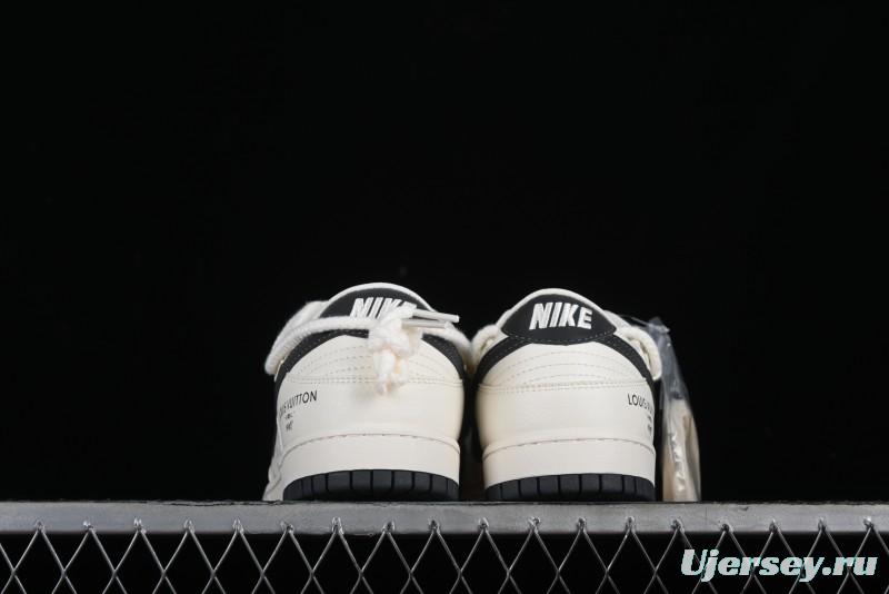 Nike SB Dunk Low LV Collaboration Strap Monogram Beige Black Hook Anniversary High-End Custom Low-Top Casual Skate Shoes - SJ2068-260