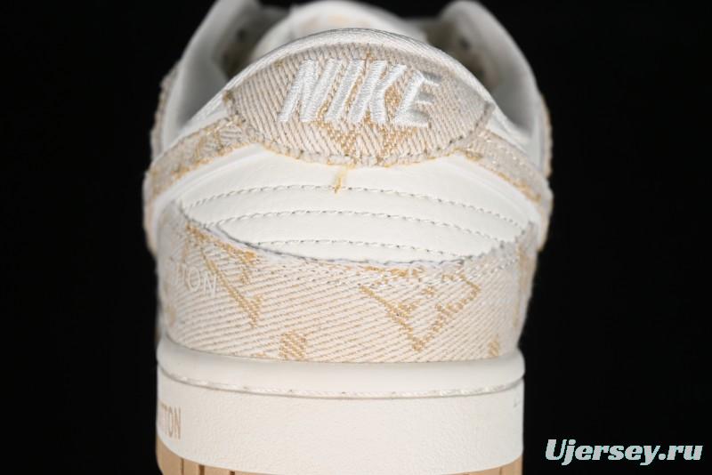 Nike SB Dunk Low LV Collaboration - Beige Swoosh Anniversary High-End Custom Low-Top Casual Skate Shoes - SJ2068-258