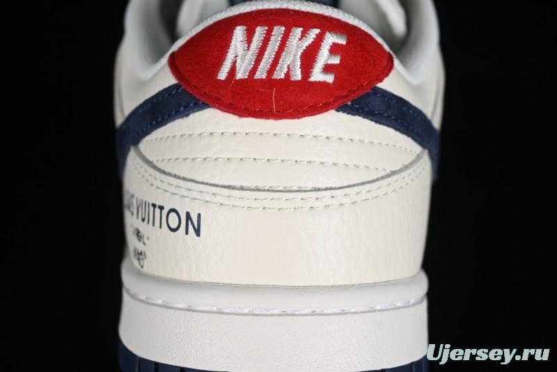 Nike SB Dunk Low LV Collaboration - Suede Navy Blue Anniversary High-End Custom Low-Top Casual Skate Shoes - FC1688-134
