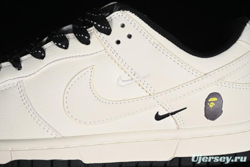 Nike SB Dunk Low BAPE Collaboration - Off-White Black Swoosh Anniversary Custom Low-Top Casual Skate Shoes - XD6188-037