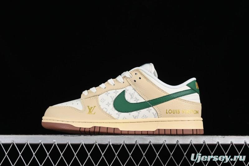 Nike SB Dunk Low LV Collaboration - Beige Green Anniversary High-End Custom Low-Top Casual Skate Shoes - LV6188-003