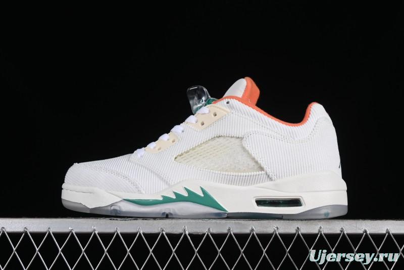 Nike Air Jordan 5 Low Retro Sneakers in White Orange Green Corduroy - CW4204-100
