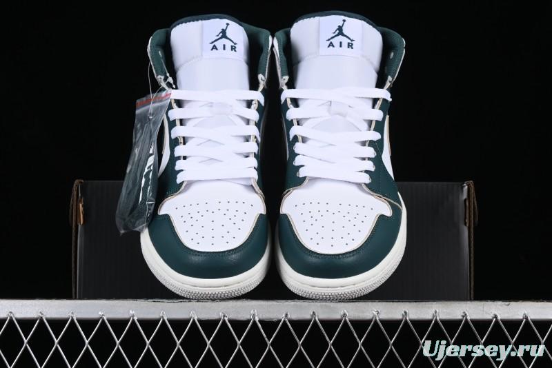 Nike Air Jordan 1 Mid Basketball Shoes with Oxidized Green Leather and Perforated Toe - FQ7720-103