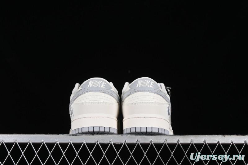 Stussy x Nike SB Dunk Low Retro Premium Sneakers in Off-White Light Grey Swoosh - DQ1098-377