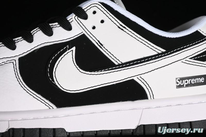 Nike SB Dunk Low Supreme Collaboration - Reverse Black White Swoosh Anniversary Custom Low-Top Casual Sneakers - FC1688-144