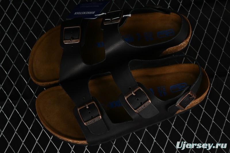 Birkenstock Birkenstock Sandals Series Black Leather with Soft Cushioning Cork Midsole - T.D4