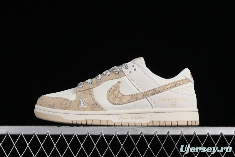 Nike SB Dunk Low LV Collaboration - Khaki Denim Anniversary High-End Custom Low-Top Casual Skate Shoes - XP3802-337