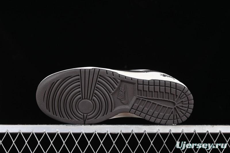 Stussy x Nike SB Dunk Low Anniversary Customized Casual Sneakers in Off-White Black Swoosh - DQ1098-378