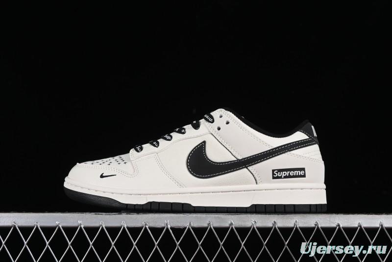Nike SB Dunk Low Supreme Collaboration - Beige Black Canvas Anniversary Custom Low-Top Casual Skate Shoes - BB8657-515