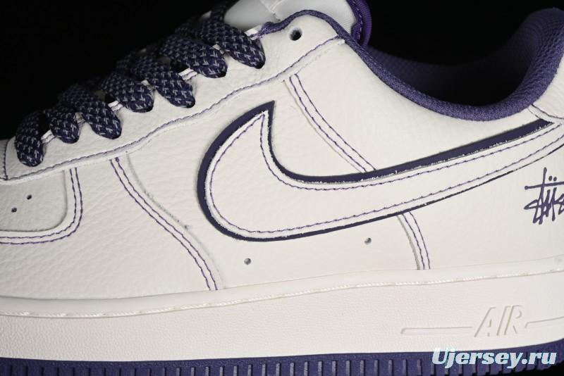 Stussy x Nike Air Force 1 '07 Low Retro Casual Sneakers with Reflective Military Purple - UN1635-222