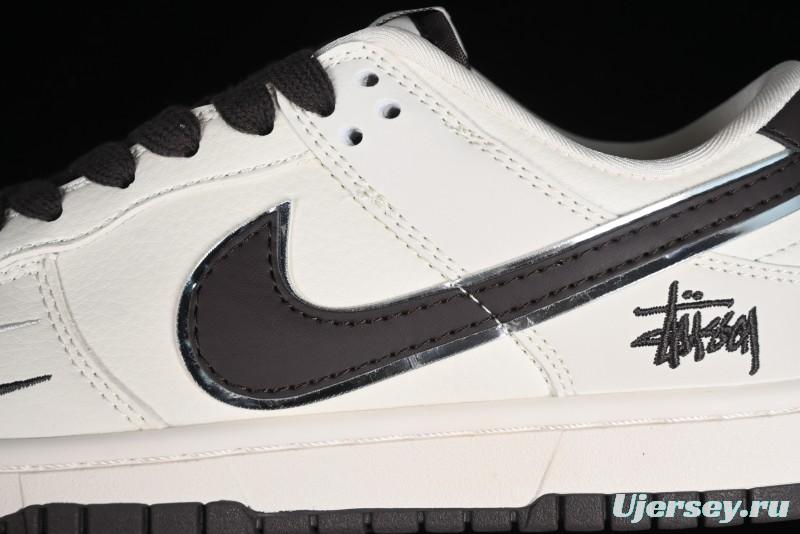 Stussy x Nike SB Dunk Low Anniversary Customized Casual Sneakers in Off-White Black Swoosh - DQ1098-378