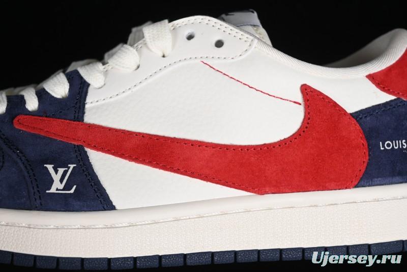 Nike Travis Scott x Fragment Design x Jordan Air Jordan 1 Low OG SP AJ1 LV Blue Red Low-top Casual Sneakers - YQ2088-670
