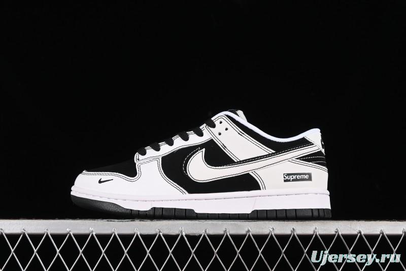 Nike SB Dunk Low Supreme Collaboration - Reverse Black White Swoosh Anniversary Custom Low-Top Casual Sneakers - FC1688-144