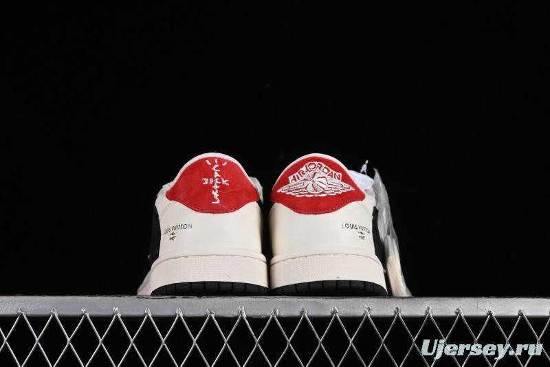 Nike Travis Scott x Fragment Design x Jordan Air Jordan 1 Low OG SP AJ1 LV Beige Black Red Casual Sneakers - LX1988-700