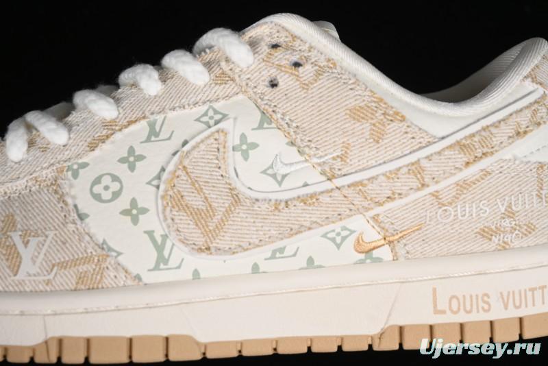 Nike SB Dunk Low LV Collaboration - Beige Swoosh Anniversary High-End Custom Low-Top Casual Skate Shoes - SJ2068-258