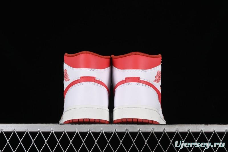 Nike Air Jordan 1 Mid Basketball Shoes in White/Orange/Red - FJ3458-160