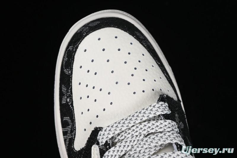 Nike Travis Scott x Fragment Design x Jordan Air Jordan 1 Low OG SP AJ1 LV Black Denim Print Low-Top Casual Sneakers - SJ2068-008