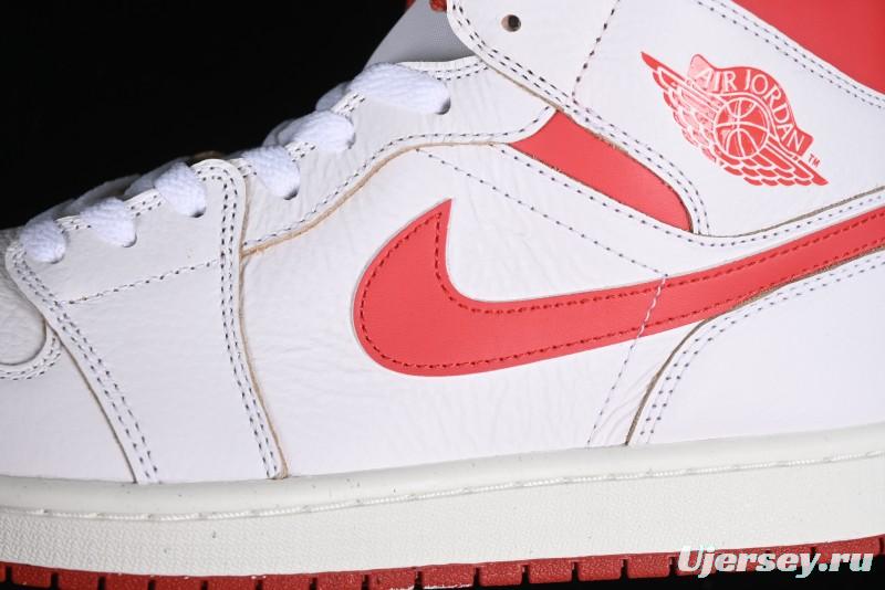 Nike Air Jordan 1 Mid Basketball Shoes in White/Orange/Red - FJ3458-160