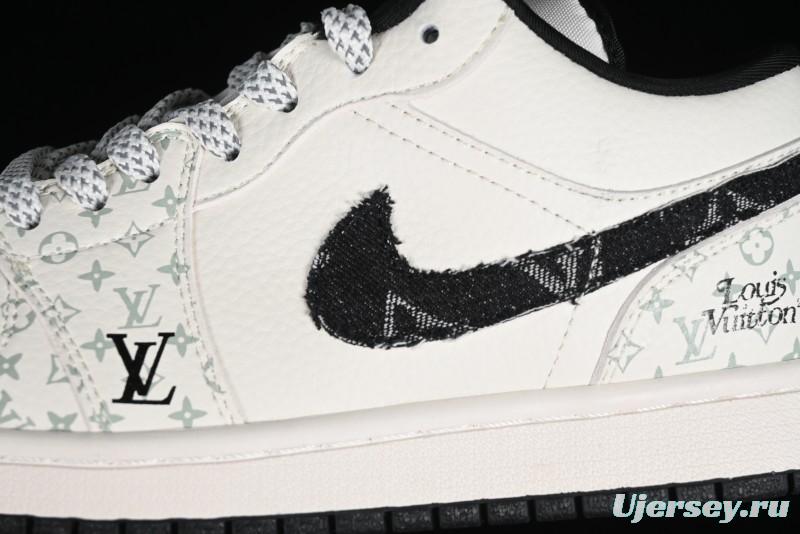 Nike Air Jordan 1 Low LV Collaboration - Black Denim Print Custom High-End Basketball Shoes - SJ9950-006
