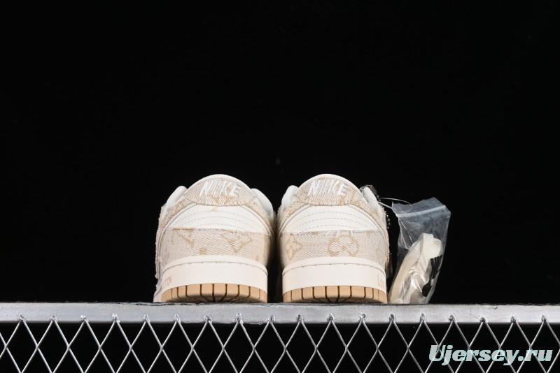 Nike SB Dunk Low LV Collaboration - Beige Swoosh Anniversary High-End Custom Low-Top Casual Skate Shoes - SJ2068-258