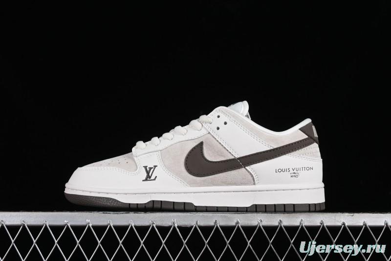 Nike SB Dunk Low LV Collaboration Anniversary Edition Premium Custom Suede Brown Swoosh Low-Top Casual Skate Shoes - LV6188-001