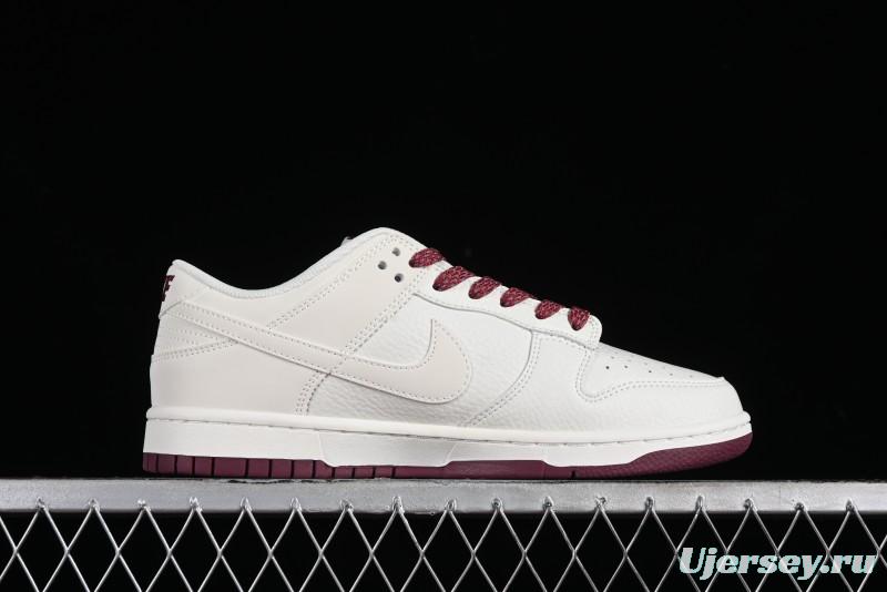 Nike SB Dunk Low Collaboration Three Swooshes Rice Wine Red Color Low-Top Casual Skateboarding Shoes - NK5639-322