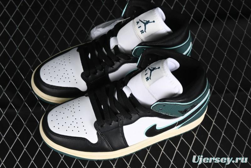 Nike Air Jordan 1 Mid AJ1 Snake Black Green Toe Mid-Top Basketball Shoes - FQ7818-100