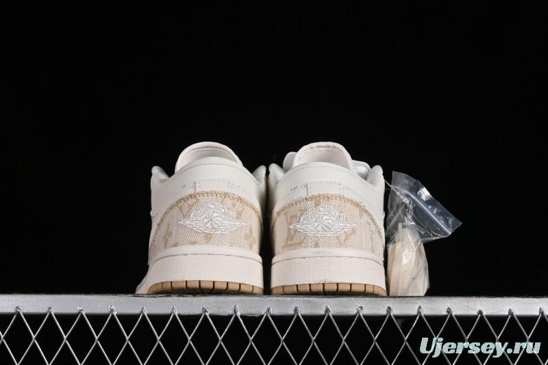 Nike Air Jordan 1 Low LV Collaboration Denim Khaki Customized Casual Sneakers - SJ9950-002