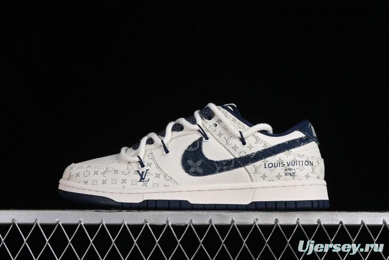 Nike SB Dunk Low LV Collaboration - Light Blue Check Print Anniversary High-End Custom Low-Top Casual Sneakers - SJ2068-249