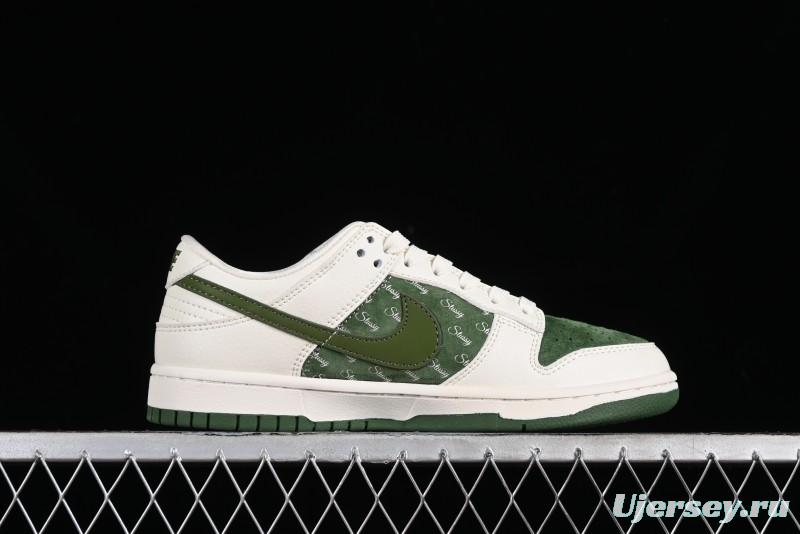 Nike SB Dunk Low Stussy Collaboration - Green Floral Anniversary Custom Low-Top Casual Skate Shoes - CF3688-008