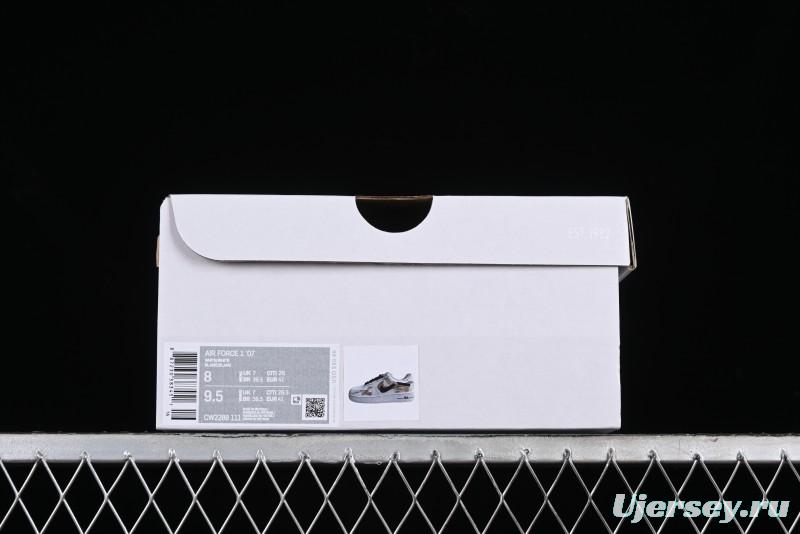 Nike Air Force 1 '07 Low Casual Sneakers with Anime-Inspired Hand-Painted Design, Broken Swoosh Shadow Effect, Brown/Black - CW2288-111