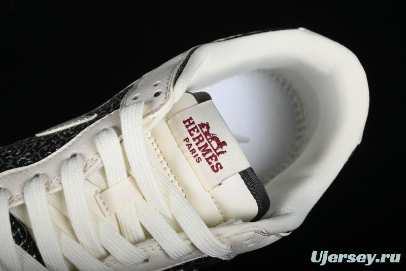 Nike SB Dunk Low Hermes Collaboration - Beige Swoosh Anniversary High-End Custom Low-Top Casual Skate Shoes - XD6188-038