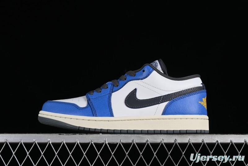 Nike Air Jordan 1 Low Flight Vintage Casual Sneakers with Distressed White-Blue Design - FV8439-104
