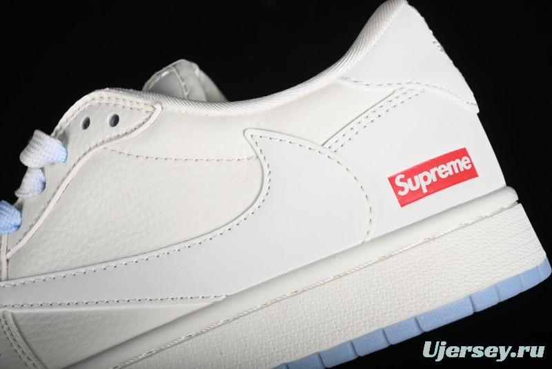 Nike SB Dunk Low Supreme Anniversary Edition Customized Low-Top Casual Sneakers in Off-White and Blue - BB6588-102