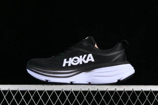 HOKA ONE ONE Bondi 8 Functional Cushioned Running Shoes with Engineered Mesh Upper - 1123202 BWHT