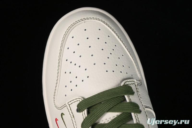 Nike SB Dunk Low Supreme Collaboration - Military Green Double Swoosh Anniversary Custom Low-Top Casual Sneakers - XX2025-319