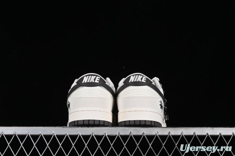 Stussy x Nike SB Dunk Low Anniversary Customized Casual Sneakers in Off-White Black Swoosh - DQ1098-378