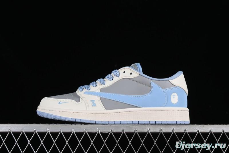 Nike Travis Scott x Fragment Design x Air Jordan 1 Low OG SP AJ1 LV Collaboration Deep Blue Low-Top Casual Sneakers - BB6588-104