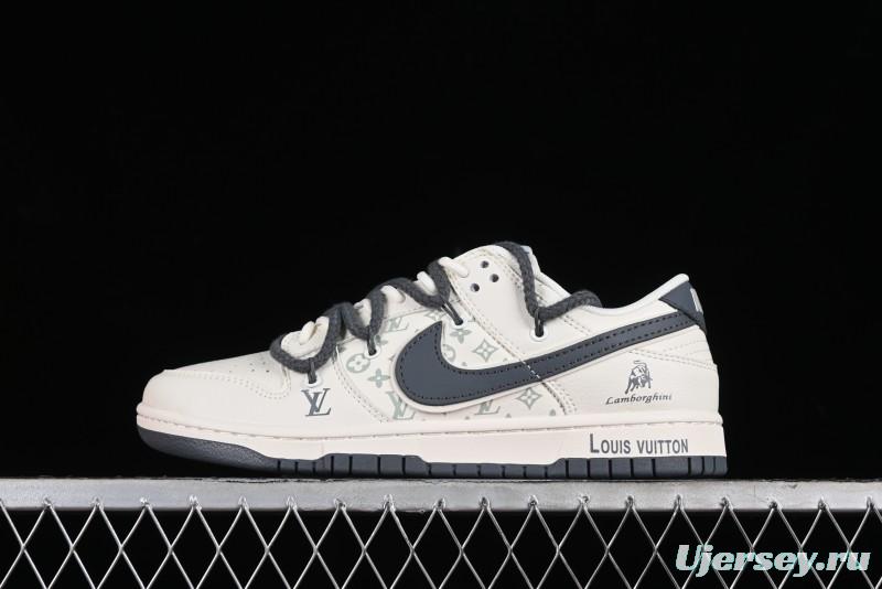 Nike SB Dunk Low LV Collaboration - Straps Lamborghini Off White Dark Grey Swoosh Anniversary High-End Custom Low-Top Casual Sneakers - SJ2068-262