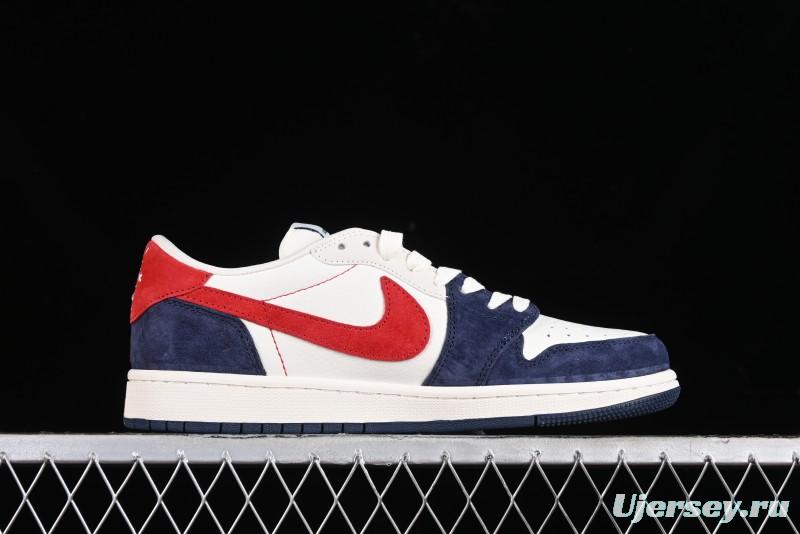 Nike Travis Scott x Fragment Design x Jordan Air Jordan 1 Low OG SP AJ1 LV Blue Red Low-top Casual Sneakers - YQ2088-670