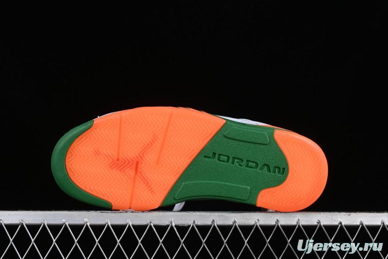 Nike Air Jordan 5 Retro Low AJ5 Sneakers in Football Grey with Vivid Orange and Pine Green Accents - FQ1293-018