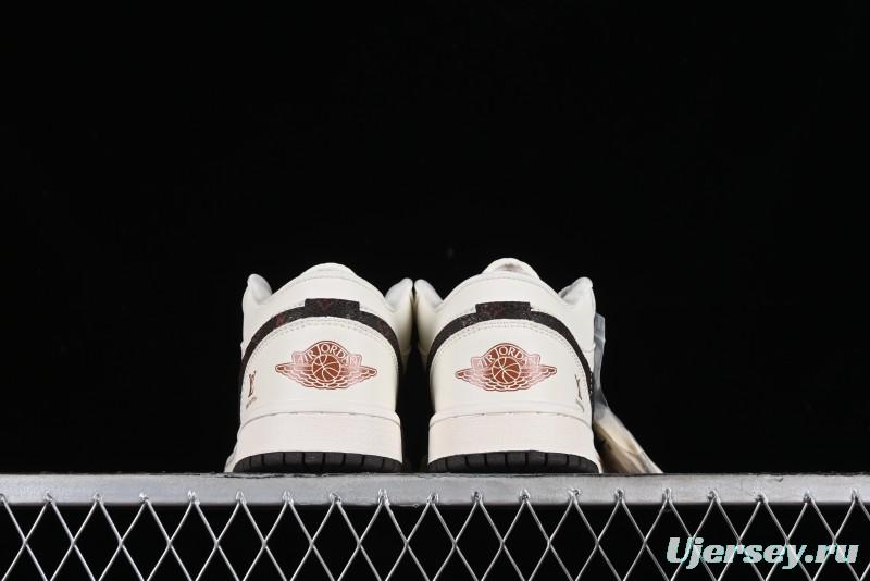 Nike Air Jordan 1 Low LV Collaboration Sneakers - Classic Monogram Swoosh in Off-White - WG8850-004